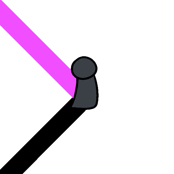 A gray figure standing at the intersection of two lines. One is black, and one is pink.